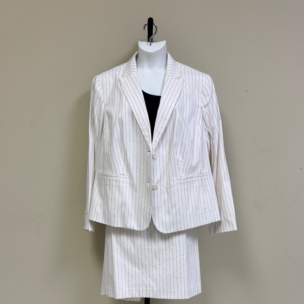 Talbots Ivory and Black Pinstripe Blazer, pant and Skirt Set